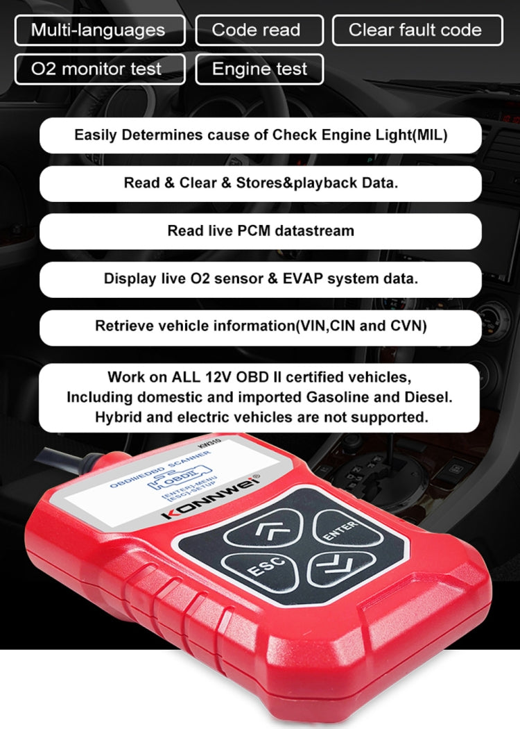 KONNWEI KW310 OBD Car Fault Detector Code Reader ELM327 OBD2 Scanner Diagnostic Tool(Red) - Code Readers & Scan Tools by KONNWEI | Online Shopping South Africa | PMC TechLife | Buy Now Pay Later Mobicred
