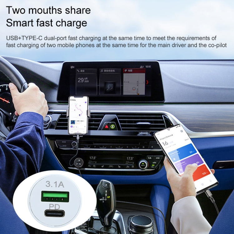 TE-339PD 3.1A PD USB-C / Type-C + USB Interface Mini Fast Charging Car Charger(White) - Car Charger by PMC TechLife | Online Shopping South Africa | PMC TechLife