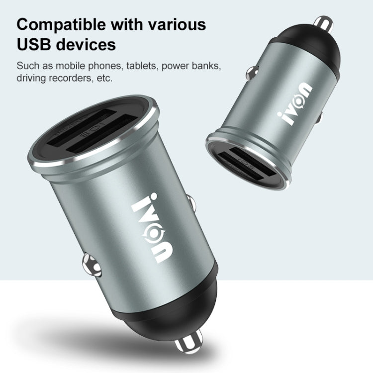 IVON CC37 15W 3.1A Dual USB Mini Car Charger + 1m USB to 8 Pin Fast Charge Data Cable Set - Car Charger by IVON | Online Shopping South Africa | PMC TechLife | Buy Now Pay Later Mobicred