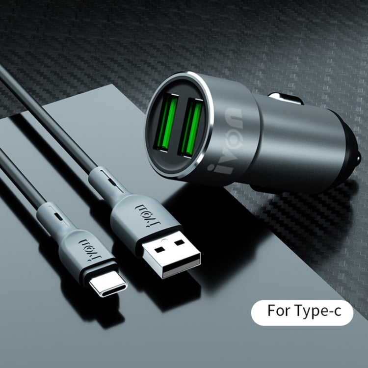 IVON CC38 2.4A Dual USB Car Charger + 1m USB to USB-C / Type-C Fast Charge Data Cable Set - Car Charger by IVON | Online Shopping South Africa | PMC TechLife | Buy Now Pay Later Mobicred