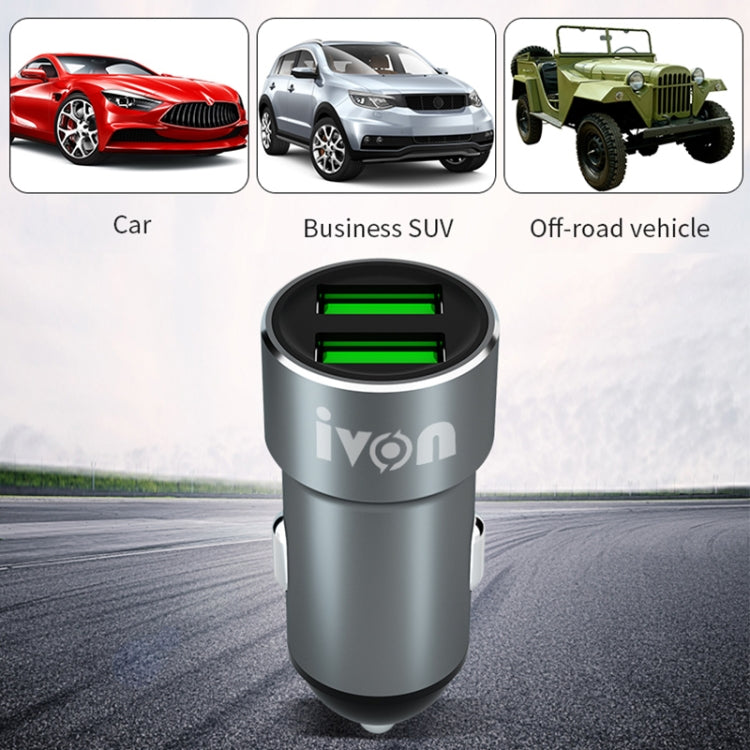 IVON CC38 2.4A Dual USB Car Charger + 1m USB to USB-C / Type-C Fast Charge Data Cable Set - Car Charger by IVON | Online Shopping South Africa | PMC TechLife | Buy Now Pay Later Mobicred