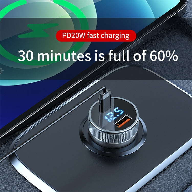 ACC-568 PD 20W USB-C / Type-C + USB Digital Display Fast Charge Car Charger (Black) - Car Charger by PMC TechLife | Online Shopping South Africa | PMC TechLife