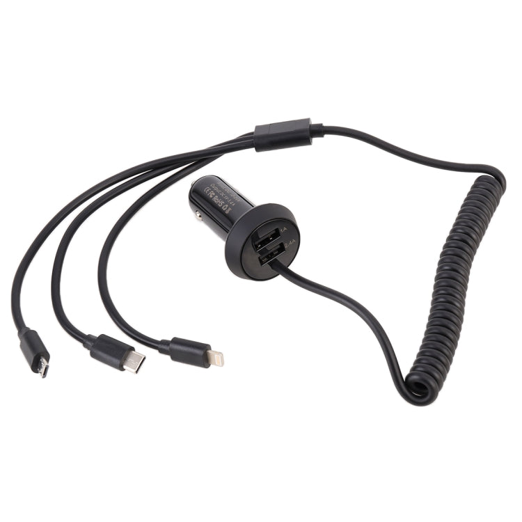 Universal Car 3 in 1 Quick Charger Dual Port USB Charger Power Outlet Adapter, Cable Length: 55cm - Car Charger by PMC TechLife | Online Shopping South Africa | PMC TechLife