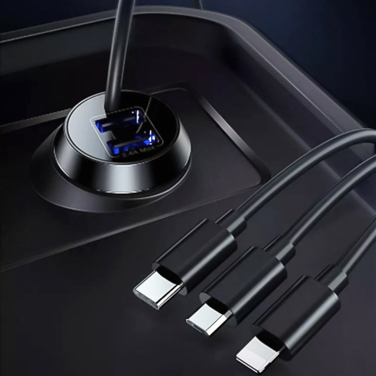 Universal Car 3 in 1 Quick Charger Dual Port USB Charger Power Outlet Adapter, Cable Length: 55cm - Car Charger by PMC TechLife | Online Shopping South Africa | PMC TechLife