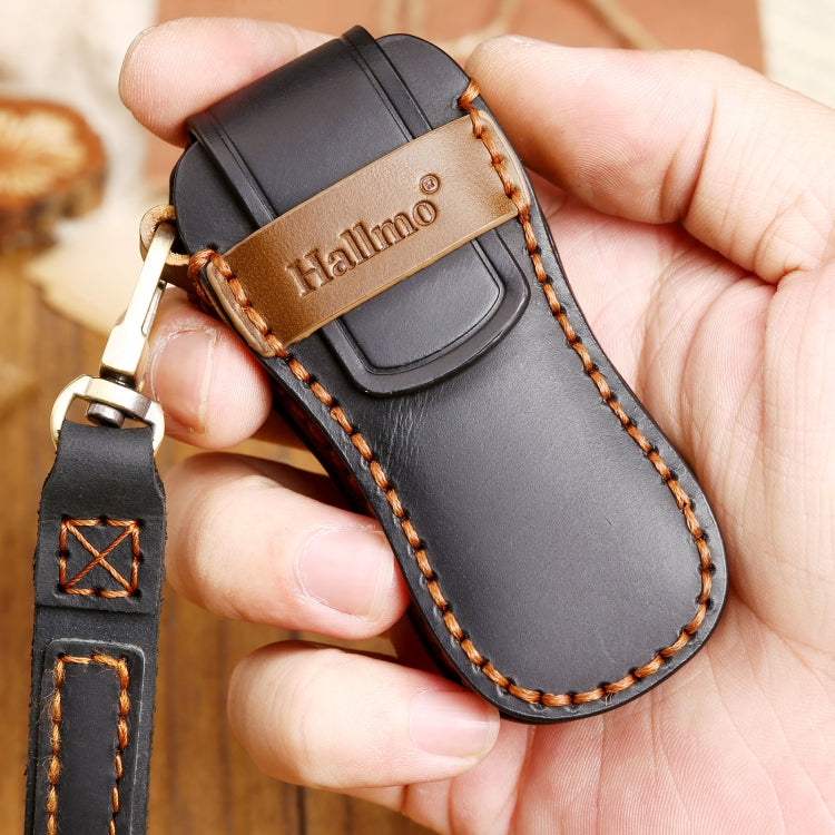 Hallmo Car Cowhide Leather Key Protective Cover Key Case for Porsche Macan 718 2021 B Style(Brown) - Car Key Cases by Hallmo | Online Shopping South Africa | PMC TechLife | Buy Now Pay Later Mobicred