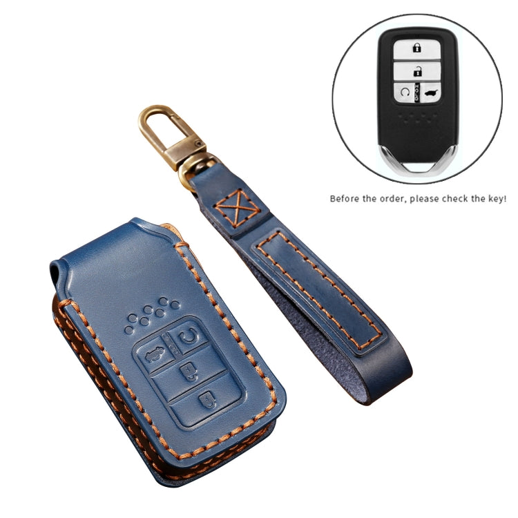 Hallmo Car Cowhide Leather Key Protective Cover Key Case for Honda Civic / Accord 4-button(Black) - Car Key Cases by Hallmo | Online Shopping South Africa | PMC TechLife | Buy Now Pay Later Mobicred