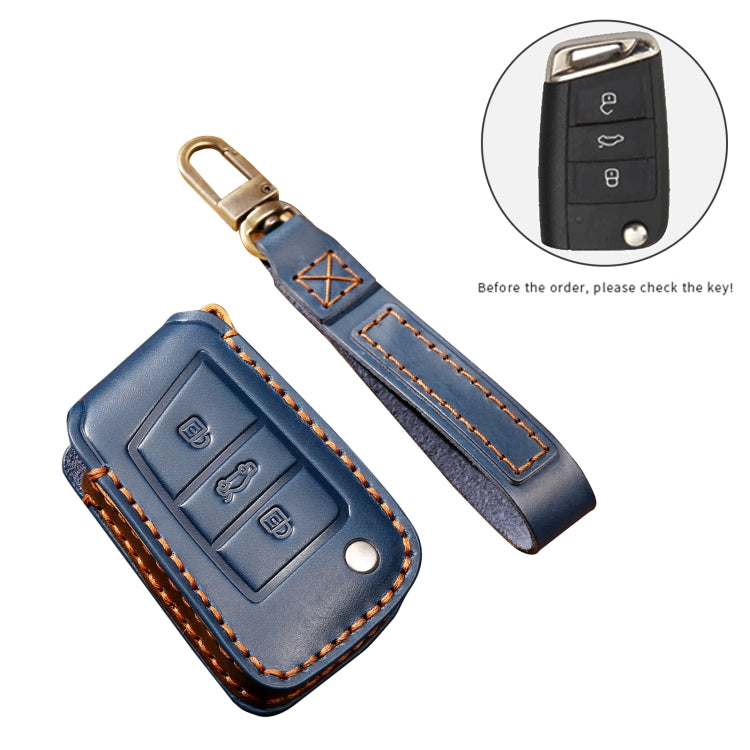 Hallmo Car Cowhide Leather Key Protective Cover Key Case for Volkswagen Lavida B Style(Brown) - Car Key Cases by Hallmo | Online Shopping South Africa | PMC TechLife | Buy Now Pay Later Mobicred
