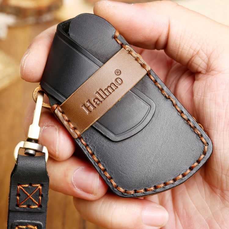 Hallmo Car Cowhide Leather Key Protective Cover Key Case for Volkswagen Golf 8(Brown) - Car Key Cases by Hallmo | Online Shopping South Africa | PMC TechLife | Buy Now Pay Later Mobicred