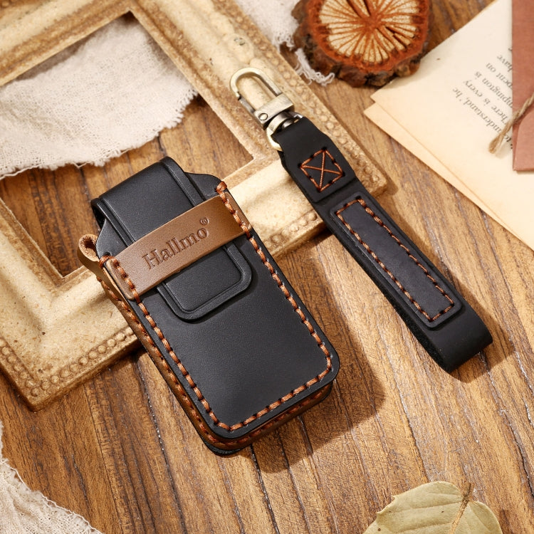 Hallmo Car Cowhide Leather Key Protective Cover Key Case for Mitsubishi Outlander(Black) - Car Key Cases by Hallmo | Online Shopping South Africa | PMC TechLife | Buy Now Pay Later Mobicred