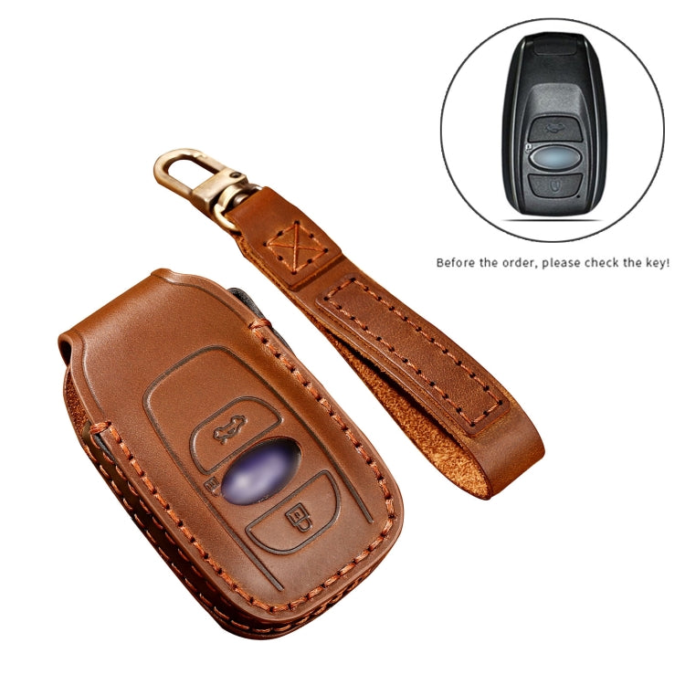 Hallmo Car Cowhide Leather Key Protective Cover Key Case for Subaru Forester(Brown) - Car Key Cases by Hallmo | Online Shopping South Africa | PMC TechLife | Buy Now Pay Later Mobicred