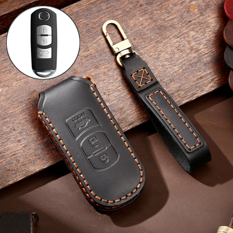 Hallmo Car Cowhide Leather Key Protective Cover Key Case for Mazda Axela 3-button(Black) - Car Key Cases by Hallmo | Online Shopping South Africa | PMC TechLife | Buy Now Pay Later Mobicred
