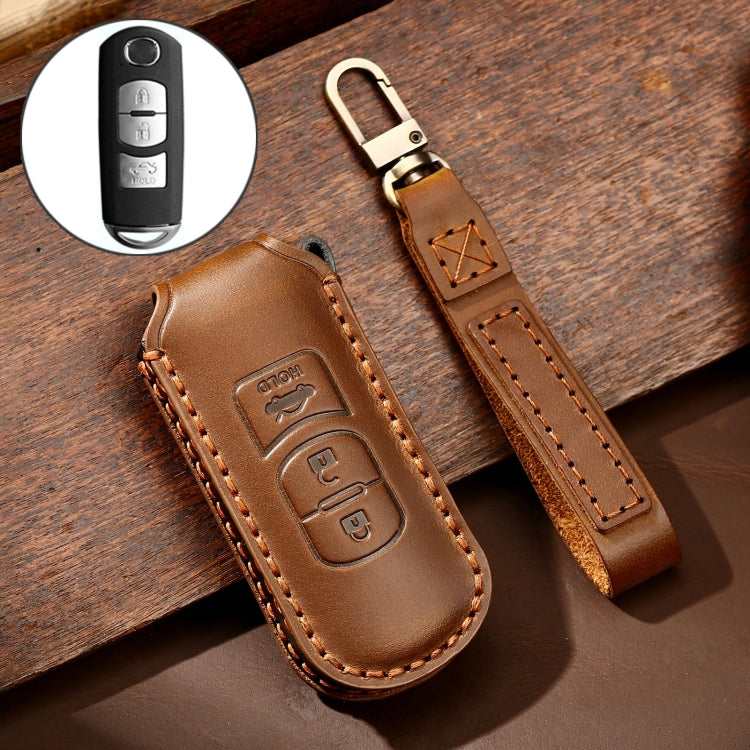 Hallmo Car Cowhide Leather Key Protective Cover Key Case for Mazda Axela 3-button(Brown) - free shipping - PMC TechLife - Order now!