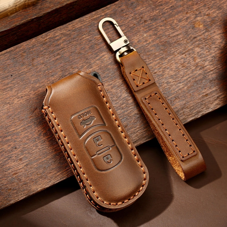 Hallmo Car Cowhide Leather Key Protective Cover Key Case for Mazda Axela 3-button(Brown) - free shipping - PMC TechLife - Order now!