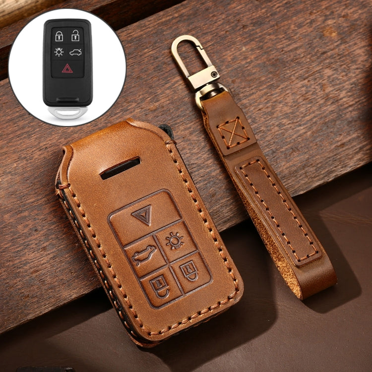 Hallmo Car Cowhide Leather Key Protective Cover Key Case for Volvo 5-button(Brown) - Car Key Cases by Hallmo | Online Shopping South Africa | PMC TechLife | Buy Now Pay Later Mobicred