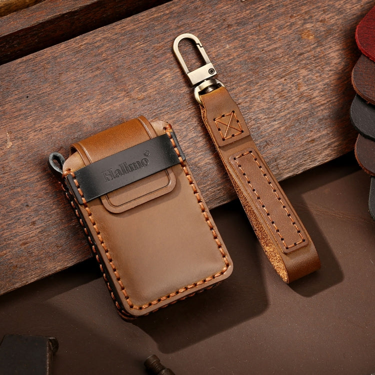 Hallmo Car Cowhide Leather Key Protective Cover Key Case for Volvo 5-button(Brown) - Car Key Cases by Hallmo | Online Shopping South Africa | PMC TechLife | Buy Now Pay Later Mobicred