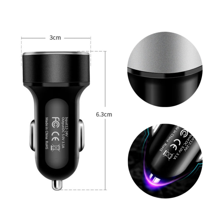 JMG-C016A 5 PCS 5V 3.1A Car Dual USB Charger with LED Display(Blue) - free shipping - PMC TechLife - Order now!