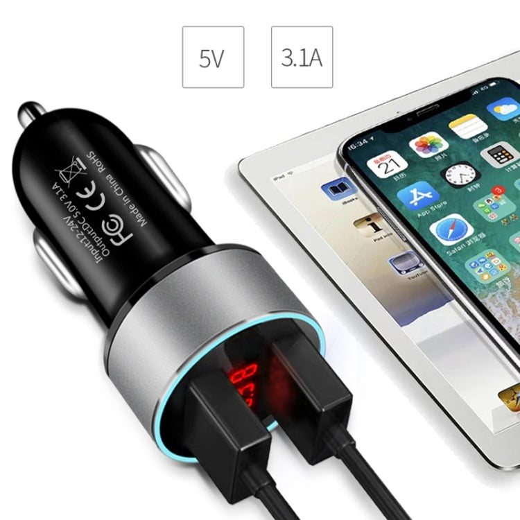 JMG-C016A 5 PCS 5V 3.1A Car Dual USB Charger with LED Display(Black) - Car Charger by PMC TechLife | Online Shopping South Africa | PMC TechLife