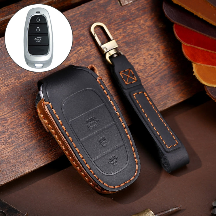 Hallmo Car Cowhide Leather Key Protective Cover Key Case for Hyundai 3-button(Black) - free shipping - PMC TechLife - Order now!