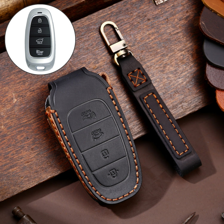 Hallmo Car Cowhide Leather Key Protective Cover Key Case for Hyundai 4-button(Black) - free shipping - PMC TechLife - Order now!
