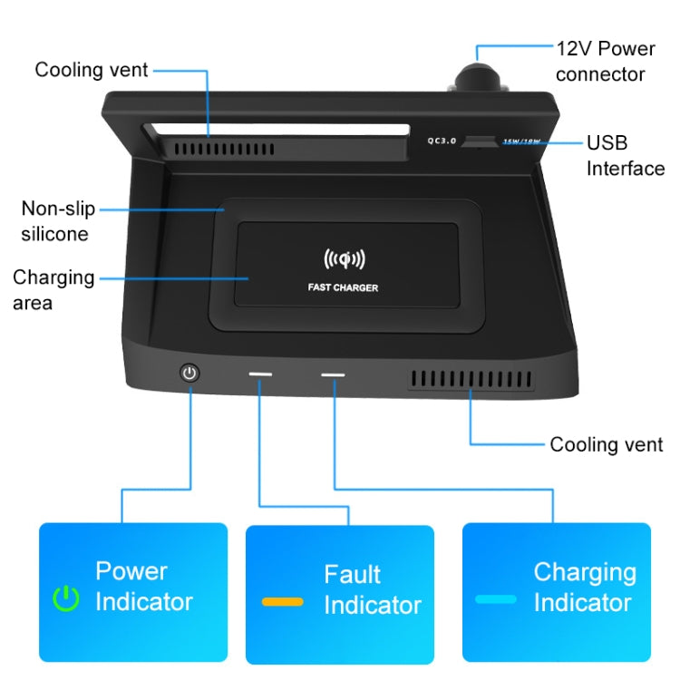 HFC-1030 Car Qi Standard Wireless Charger 10W Quick Charging for Volkswagen Tiguan L 2017-2021, Left Driving - Wireless Charging Pads by PMC TechLife | Online Shopping South Africa | PMC TechLife