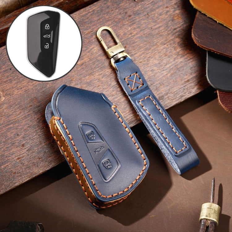 Hallmo Car Cowhide Leather Key Protective Cover for Volkswagen Golf 8(Blue) - free shipping - PMC TechLife - Order now!