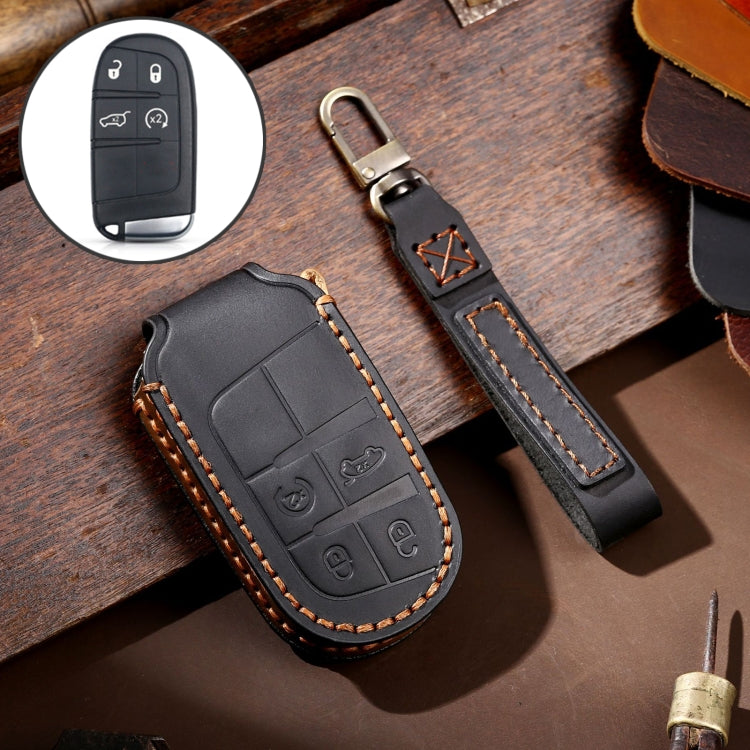Hallmo Car Genuine Leather Key Protective Cover for Jeep Compass 4-button(Black) - Car Key Cases by Hallmo | Online Shopping South Africa | PMC TechLife | Buy Now Pay Later Mobicred