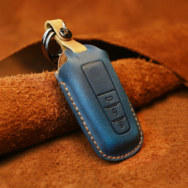 For Toyota Car Cowhide Leather Key Protective Cover Key Case, Three Keys Version (Blue) - Car Key Cases by PMC TechLife | Online Shopping South Africa | PMC TechLife