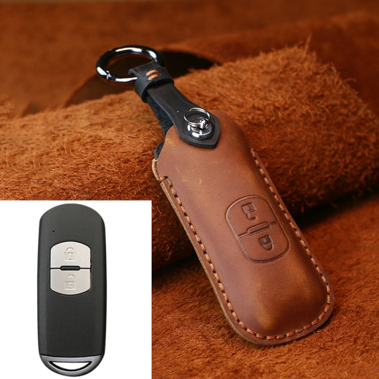 For Mazda Old Style Hallmo Car Cowhide Leather Key Protective Cover Key Case, Two Keys Version(Brown) - Car Key Cases by Hallmo | Online Shopping South Africa | PMC TechLife | Buy Now Pay Later Mobicred