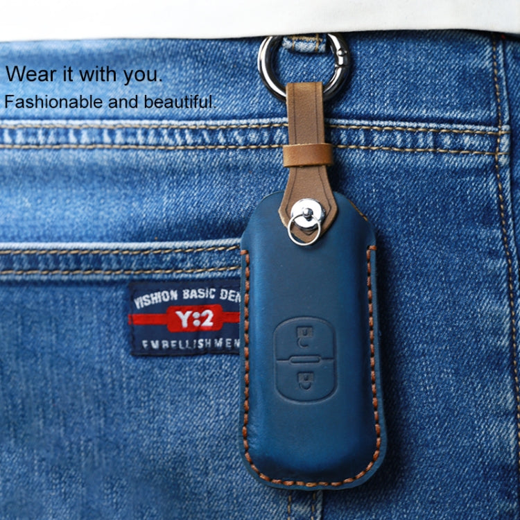 For Mazda Old Style Hallmo Car Cowhide Leather Key Protective Cover Key Case, Two Keys Version(Brown) - Car Key Cases by Hallmo | Online Shopping South Africa | PMC TechLife | Buy Now Pay Later Mobicred