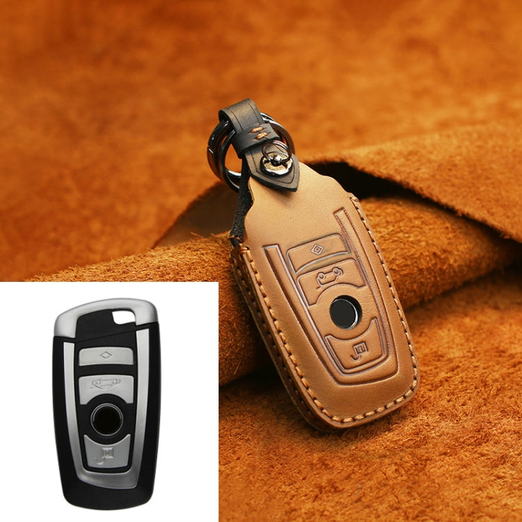 For BMW Old Style Car Cowhide Leather Key Protective Cover Key Case, Three Keys Version (Brown) - Car Key Cases by PMC TechLife | Online Shopping South Africa | PMC TechLife | Buy Now Pay Later Mobicred