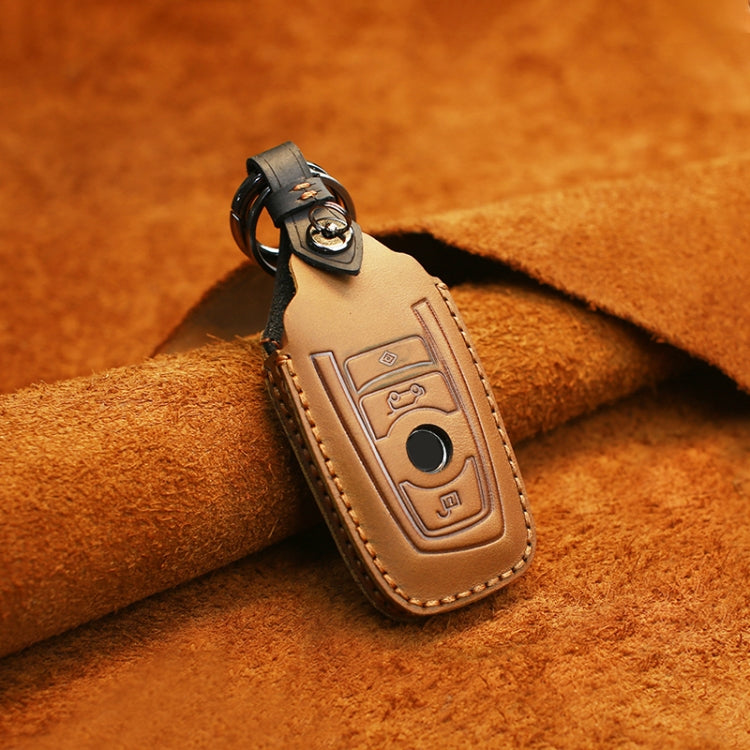 For BMW Old Style Car Cowhide Leather Key Protective Cover Key Case, Three Keys Version (Brown) - Car Key Cases by PMC TechLife | Online Shopping South Africa | PMC TechLife | Buy Now Pay Later Mobicred