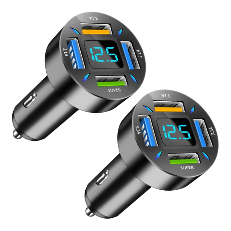 2pcs 4 in 1 USB 66W Digital Display Car Super Fast Charger - Car Charger by PMC TechLife | Online Shopping South Africa | PMC TechLife