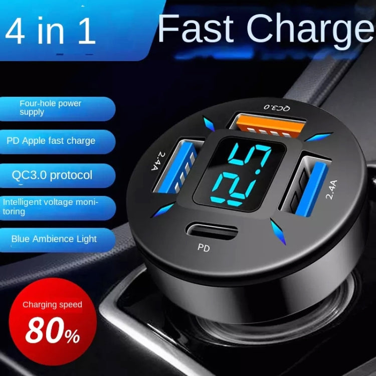 2pcs 4 in 1 USB 66W Digital Display Car Super Fast Charger - Car Charger by PMC TechLife | Online Shopping South Africa | PMC TechLife