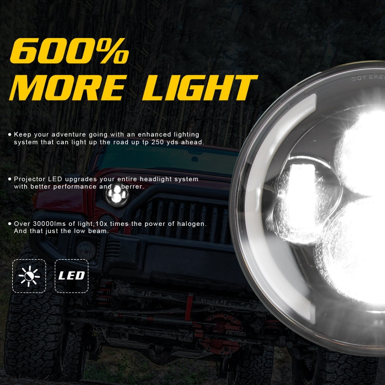 7 inch H4 / H13 DC 9V-30V 3000LM 3000K-6000K 25W Car Round Shape LED Headlight Lamps for Jeep Wrangler, with Angel Eye(White Light) - free shipping - PMC TechLife - Order now!