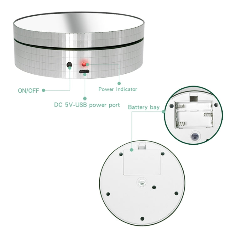 12cm 360 Degree Rotating Turntable Mirror Electric Display Stand Video Shooting Props Turntable, Load: 3kg (White) -  by PMC TechLife | Online Shopping South Africa | PMC TechLife | Buy Now Pay Later Mobicred