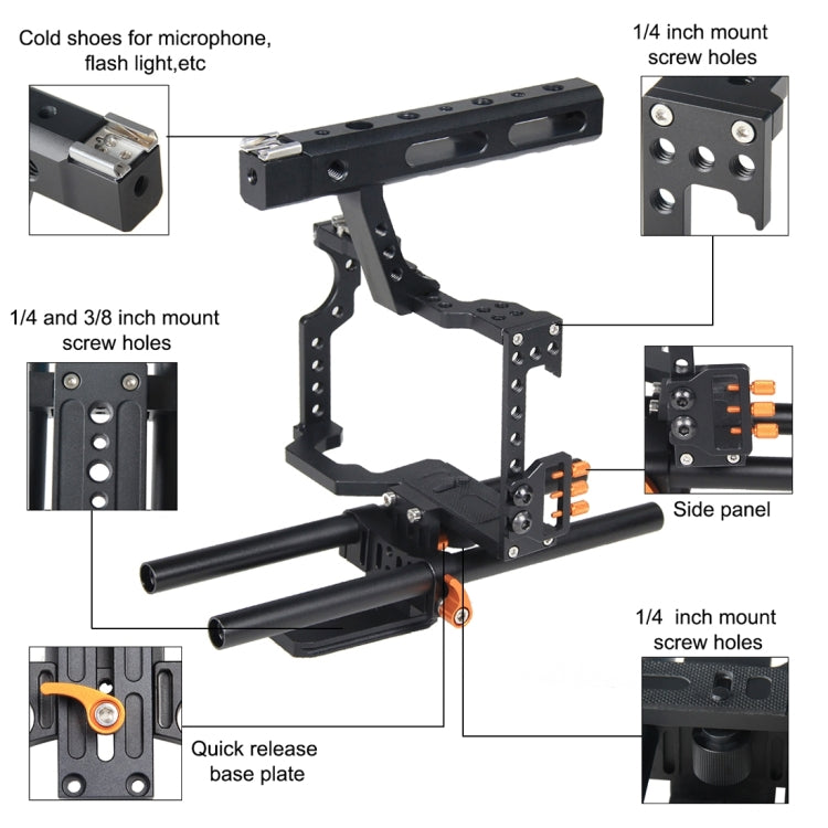 YELANGU YLG0904A-C Handle Video Camera Cage Stabilizer for Panasonic Lumix DMC-GH4 / Sony A7 & A7S & A7R & A7RII & A7SII(Orange) - free shipping - PMC TechLife - Order now!