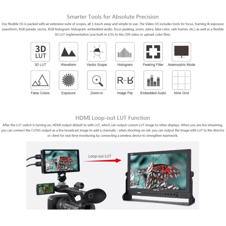 FEELWORLD CUT6S 6-inch Touch Screen Monitor Recorder FHD IPS 4K HDMI 3G-SDI Camera Field Monitor (Black) - free shipping - PMC TechLife - Order now!