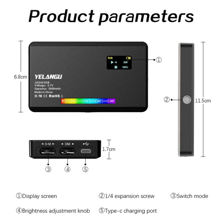 YELANGU LW140RGB 140 LEDs RGB Studio Light Video & Photo Fill Light (Black) -  by YELANGU | Online Shopping South Africa | PMC TechLife | Buy Now Pay Later Mobicred