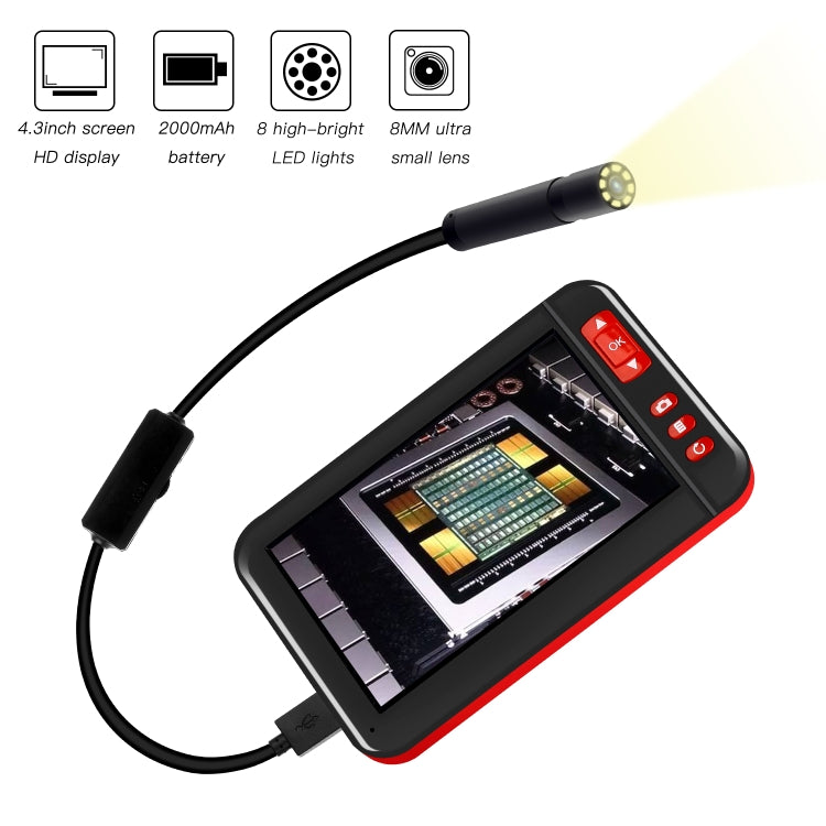 P20 4.3 Inch Screen Display HD1080P Inspection Endoscope with 8 LEDs, Length: 5m, Lens Diameter: 8mm, Hard Line -  by PMC TechLife | Online Shopping South Africa | PMC TechLife