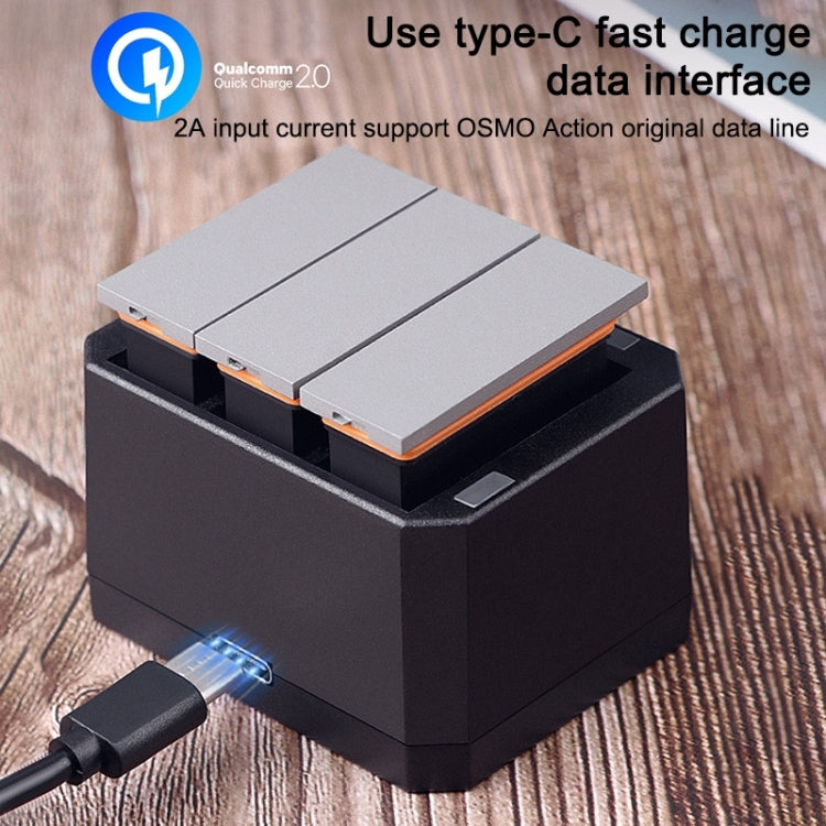 USB Triple Batteries Charger with LED Indicator Light for DJI OSMO Action(Black) - Cable & Charger by PMC TechLife | Online Shopping South Africa | PMC TechLife | Buy Now Pay Later Mobicred