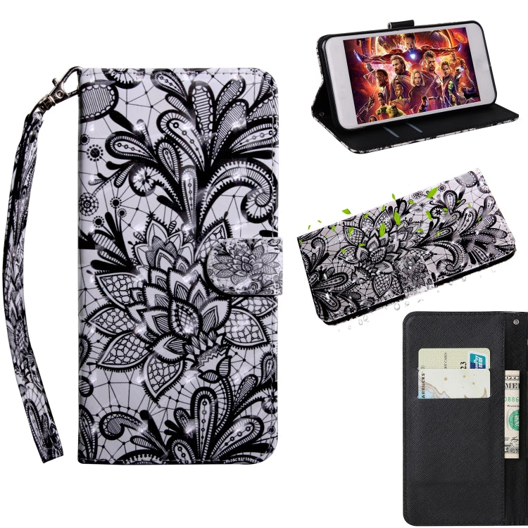 3D Painting Pattern Coloured Drawing Horizontal Flip TPU + PU Leather Case with Holder & Card Slots & Wallet, For:For Galaxy A40(Black Lace) - Galaxy Phone Cases by PMC TechLife | Online Shopping South Africa | PMC TechLife