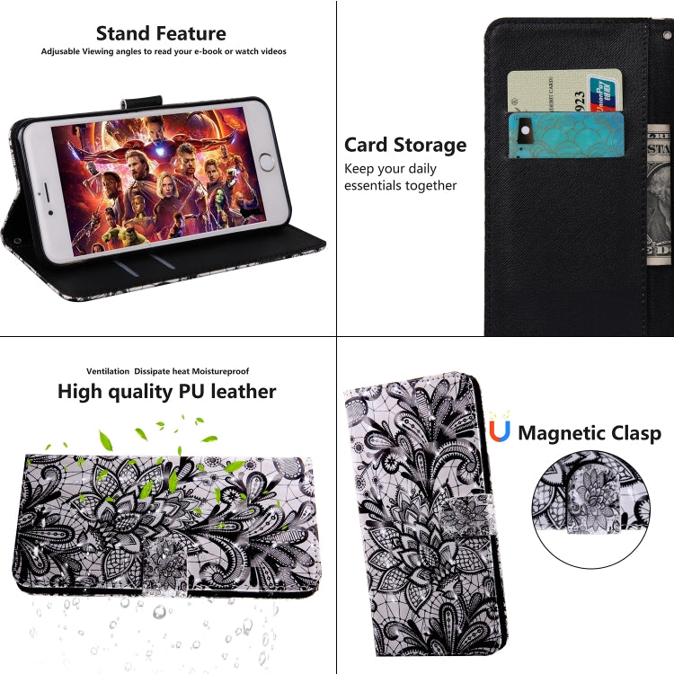 3D Painting Pattern Coloured Drawing Horizontal Flip TPU + PU Leather Case with Holder & Card Slots & Wallet, For:For Galaxy A40(Black Lace) - Galaxy Phone Cases by PMC TechLife | Online Shopping South Africa | PMC TechLife