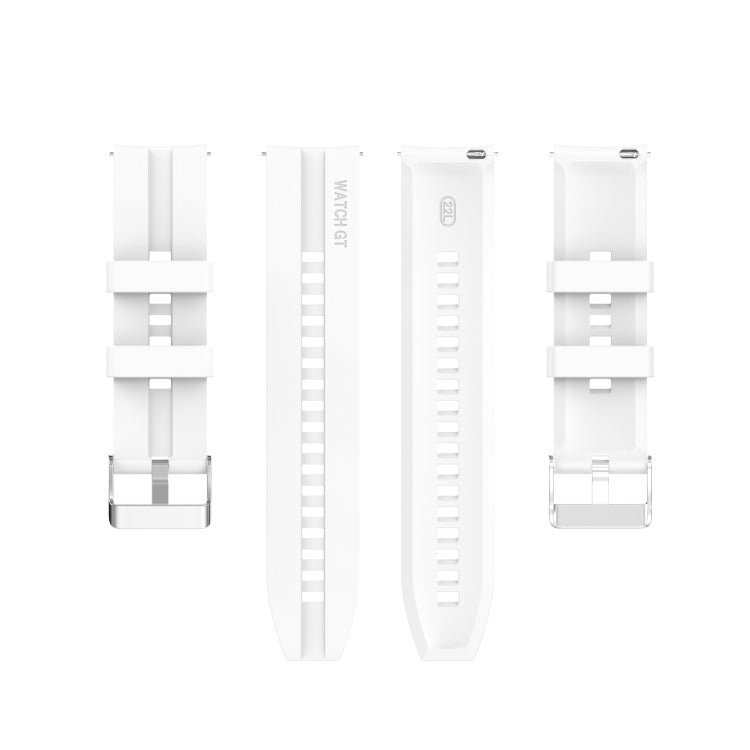 For Huawei Watch GT 2 46mm Silicone  Watch Band with Silver Buckle(White) - Watch Bands by PMC TechLife | Online Shopping South Africa | PMC TechLife | Buy Now Pay Later Mobicred