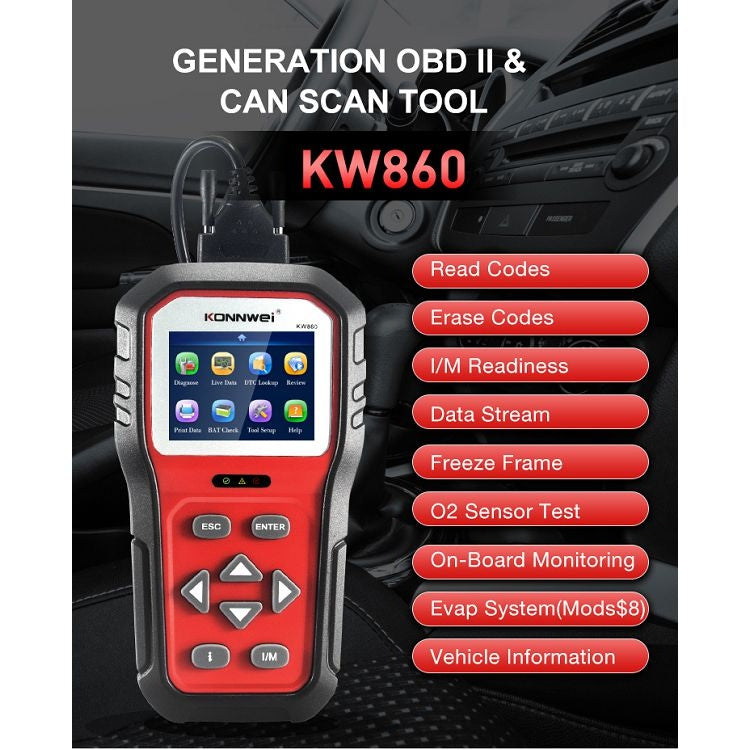 KONNWEI KW860 Car 2.8 inch TFT Color Screen Battery Tester Support 8 Languages / I Key Analysis Function - free shipping - PMC TechLife - Order now!