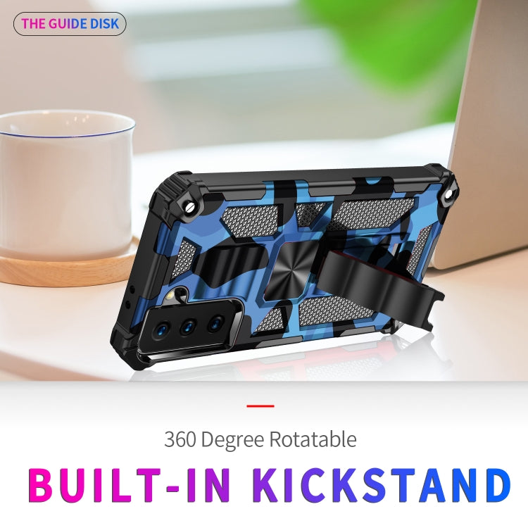 For Samsung Galaxy S21 Ultra 5G Camouflage Armor Shockproof TPU + PC Magnetic Protective Case with Holder(Dark Blue) - Galaxy S21 Ultra 5G Cases by PMC TechLife | Online Shopping South Africa | PMC TechLife