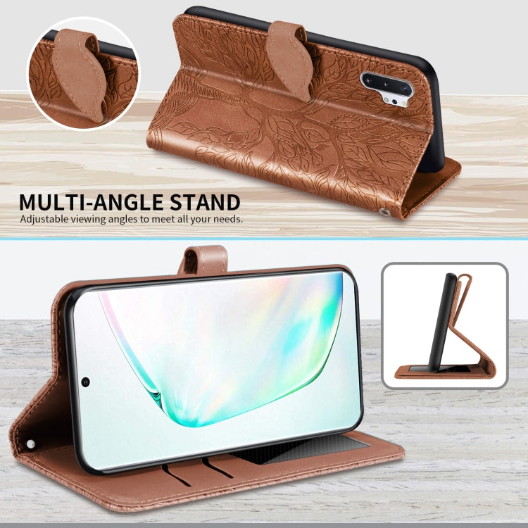 For Samsung Galaxy Note10+ Life of Tree Embossing Pattern Horizontal Flip Leather Case with Holder & Card Slot & Wallet & Photo Frame & Lanyard(Brown) - free shipping - PMC TechLife - Order now!
