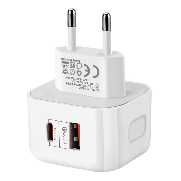 YSY-6087 20W PD + QC 3.0 Dual Ports Travel Charger Power Adapter, EU Plug - USB Charger by PMC TechLife | Online Shopping South Africa | PMC TechLife | Buy Now Pay Later Mobicred