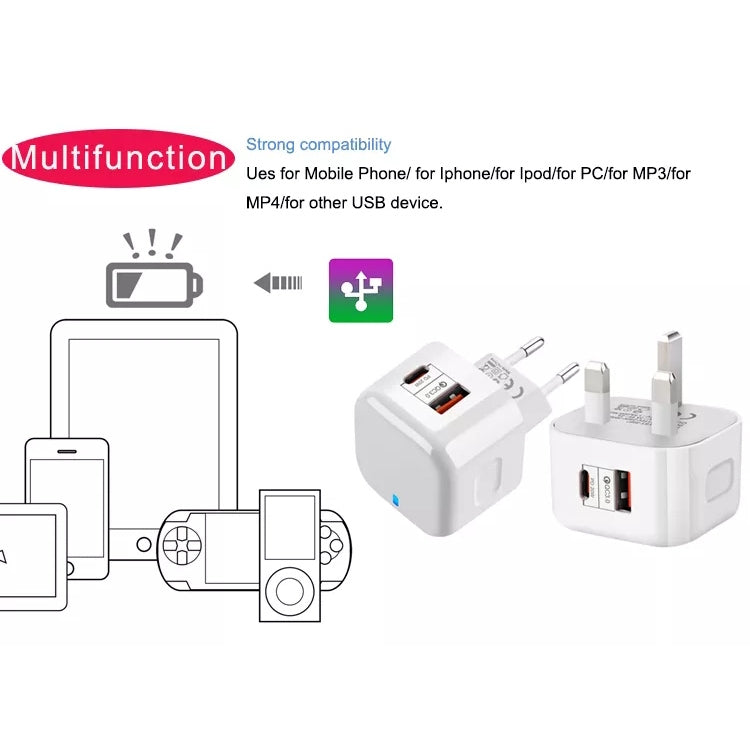 YSY-6087 20W PD + QC 3.0 Dual Ports Travel Charger Power Adapter, EU Plug - USB Charger by PMC TechLife | Online Shopping South Africa | PMC TechLife | Buy Now Pay Later Mobicred