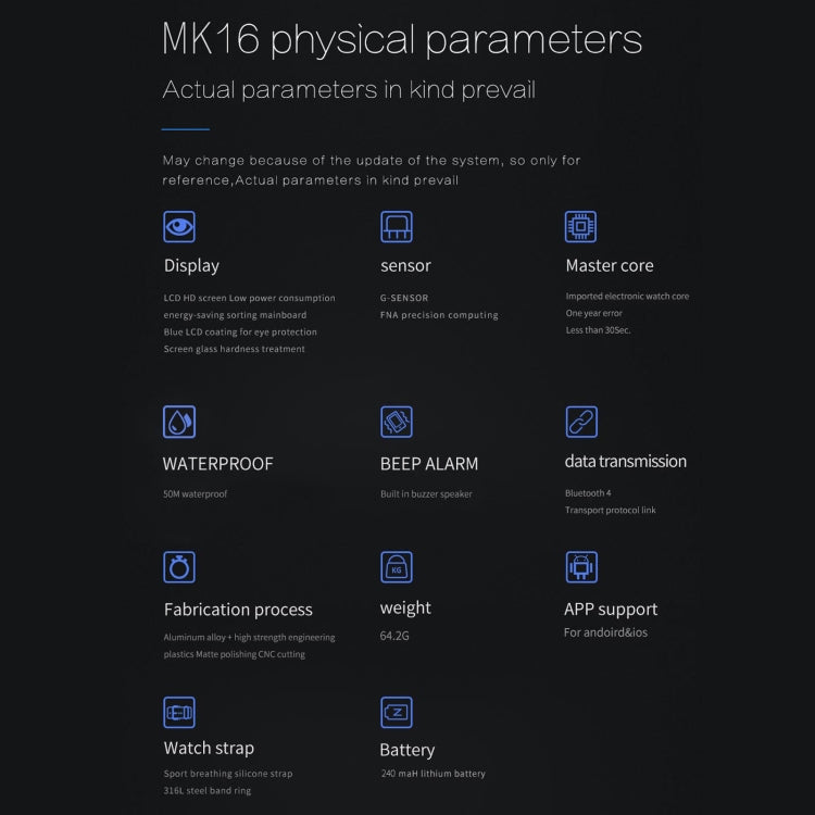 Lokmat MK16 LCD Screen 50m Waterproof Smart Watch, Support Information Reminder / Remote Camera / Walking Motion Monitor(Gold) - Smart Watches by Lokmat | Online Shopping South Africa | PMC TechLife | Buy Now Pay Later Mobicred