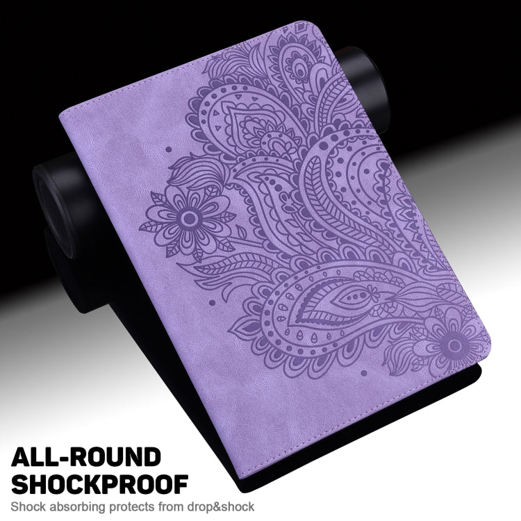 For Amazon Kindle Fire HD 10 2016/2017/2018/2019 Peacock Embossed Pattern TPU + PU Horizontal Flip Leather Case with Holder & Card Slots & Wallet & Sleep / Wake-up Function(Purple) - free shipping - PMC TechLife - Order now!